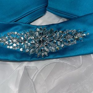 Satin Bridal Beaded Waist Sash - Malibu Blue